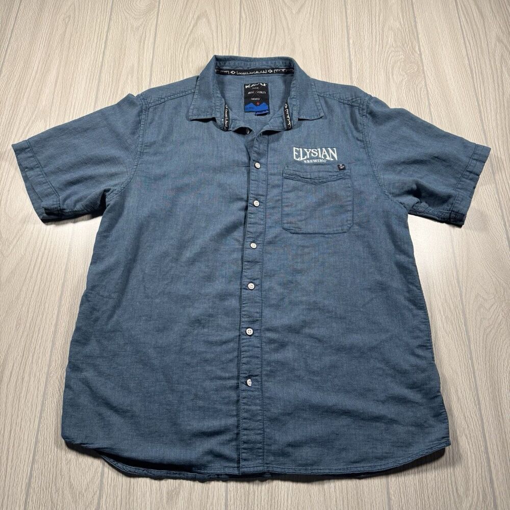 Kavu Elysian Brewing Button Up Short Sleeve Shirt Men’s XL Turquoise READ